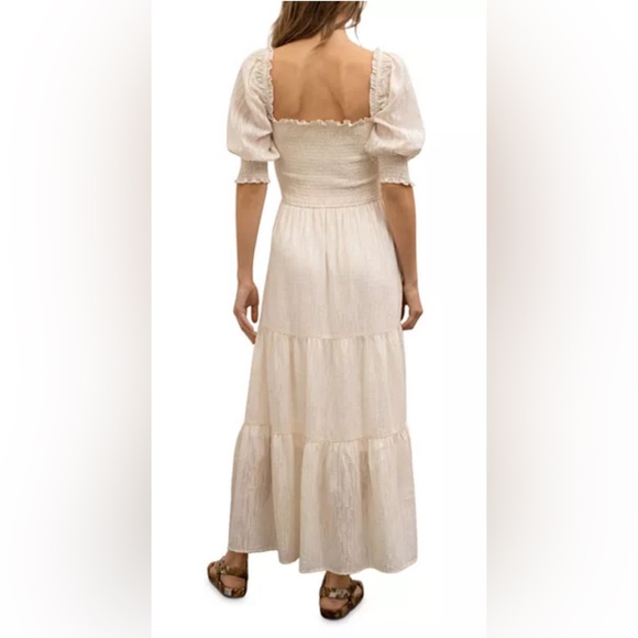 Moon River Cream Smocked Puff-Sleeve Tiered Maxi Dress - Picture 3 of 14